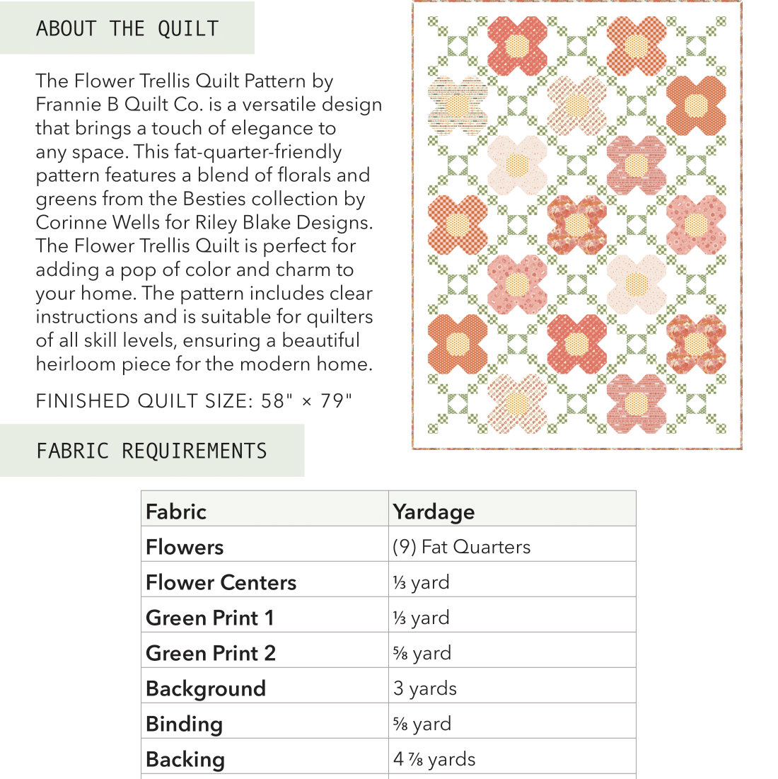 Quilt Pattern - Flower Trellis Quilt by Frannie B Quilt Company - Perrymans Books & Gifts