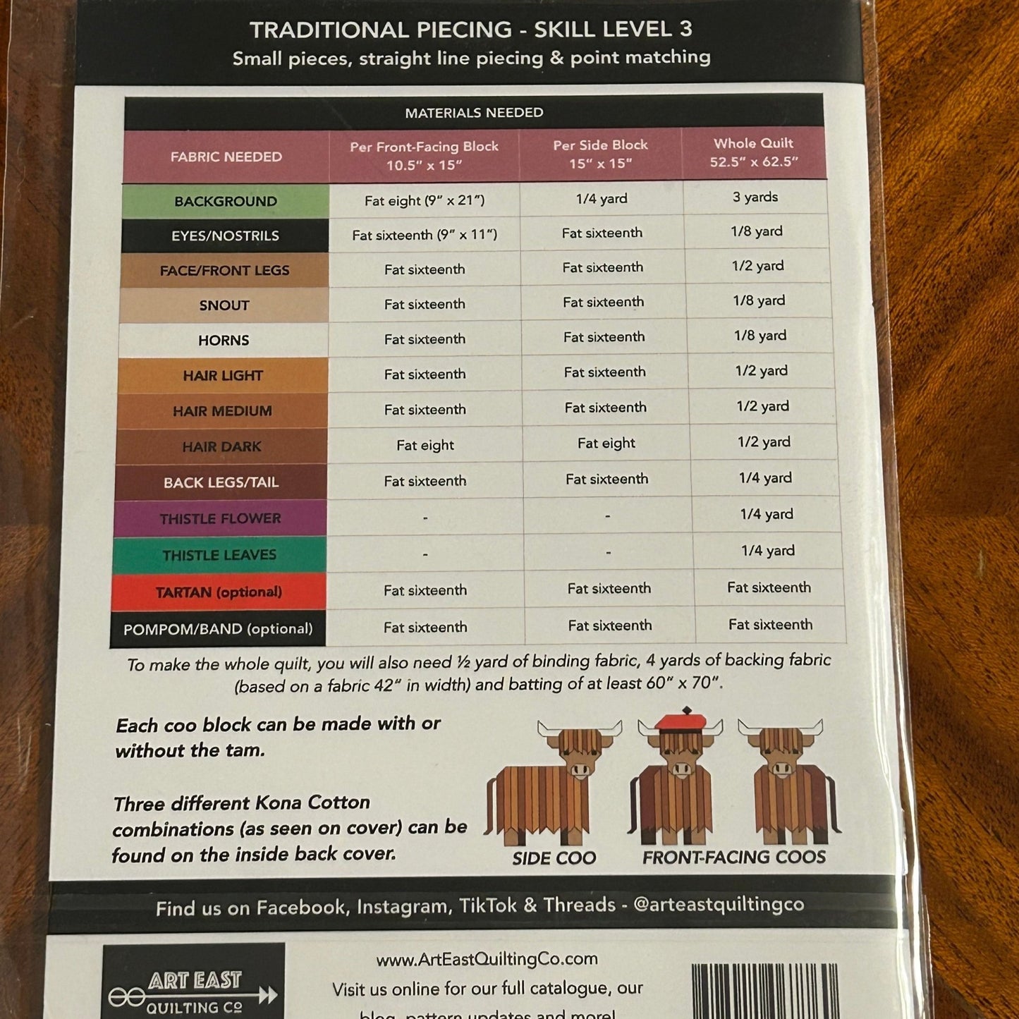 Quilt Pattern - Mini Coos - A Highland Cow Quilt by Art East Quilting Co - Perrymans Books & Gifts