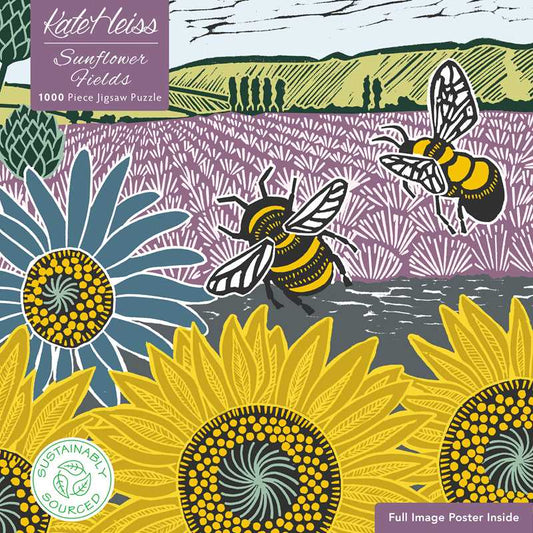 Adult Sustainable Jigsaw Puzzle - Sunflower Fields by Kate Heiss - Perrymans Books & Gifts