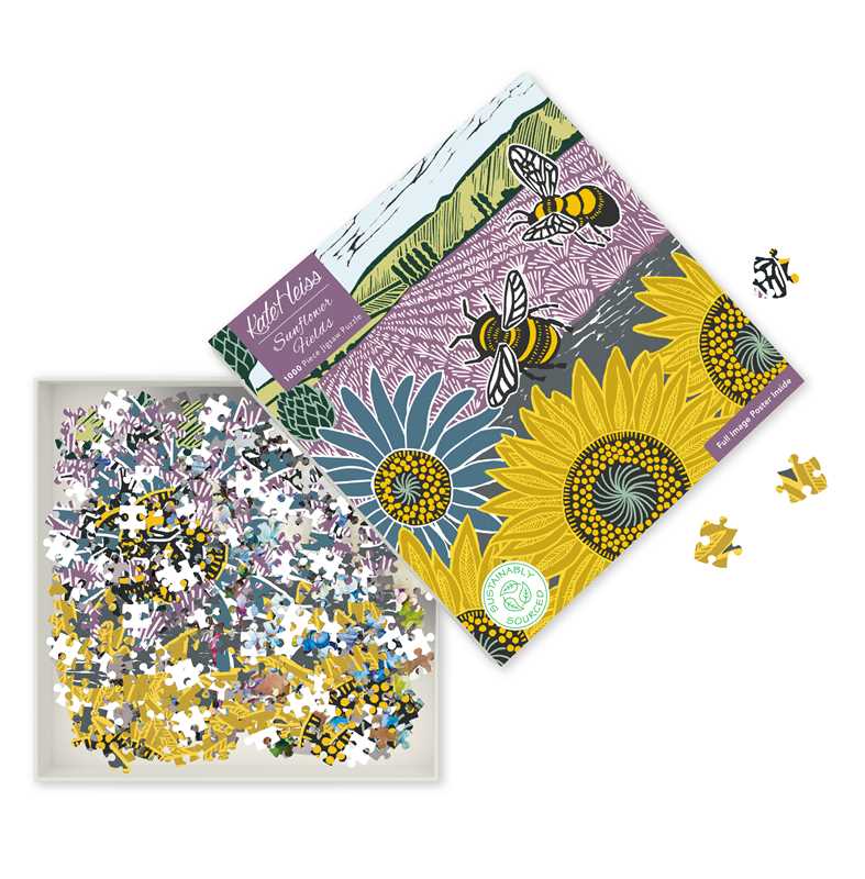 Adult Sustainable Jigsaw Puzzle - Sunflower Fields by Kate Heiss - Perrymans Books & Gifts