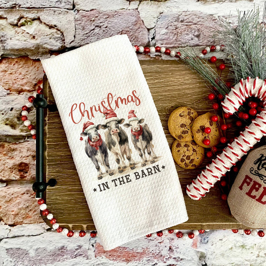 Barn Cows Christmas Kitchen Towel - Perrymans Books & Gifts