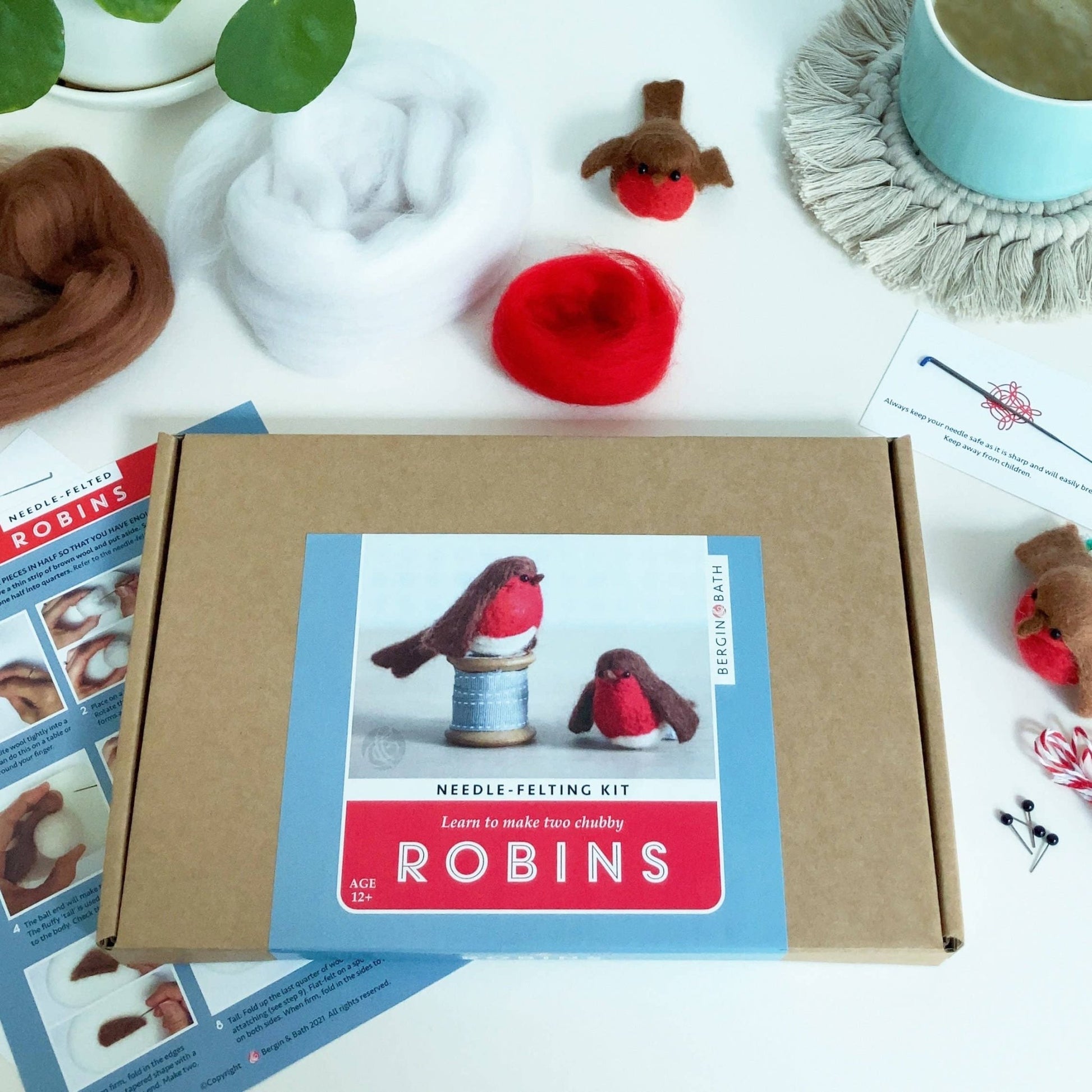 Bergin & Bath - Needle Felting Kit - Robins. Christmas craft kit for adults. - Perrymans Books & Gifts