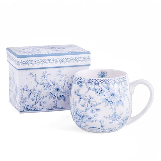 Blue Floral Porcelain Big Belly Mug in Gift Box - Perrymans Books & Gifts