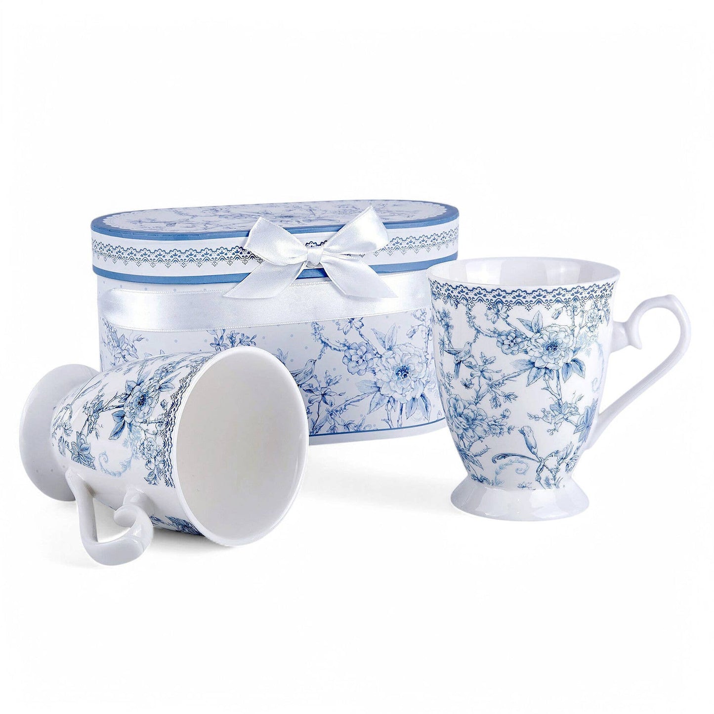 Blue Flowers China Tea/Coffee Mug in Gift Box Set of 2 - Perrymans Books & Gifts