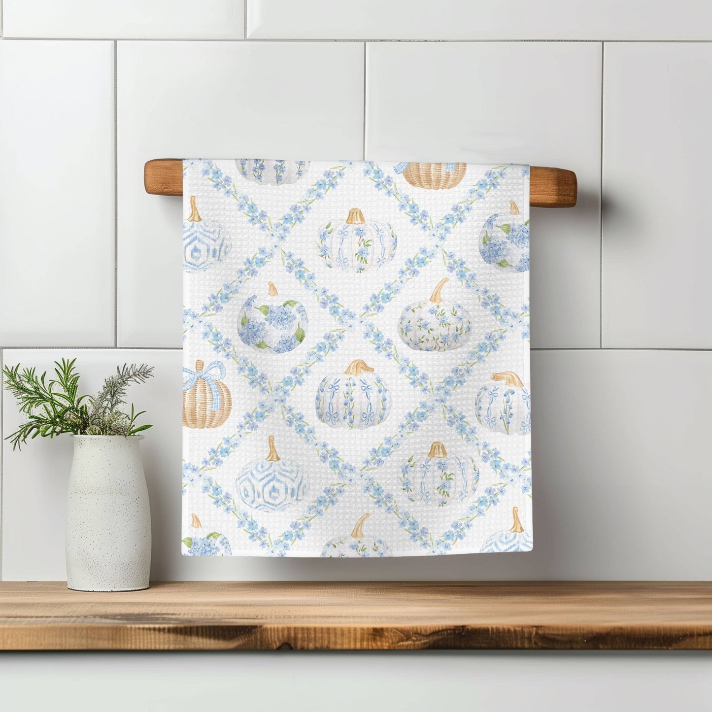 Blue Pumpkin Chinoiserie Fall Coastal Kitchen Towel - Perrymans Books & Gifts