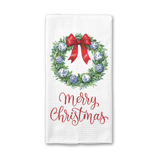 Chinoiserie Blue Christmas Wreath Kitchen Towel - Perrymans Books & Gifts
