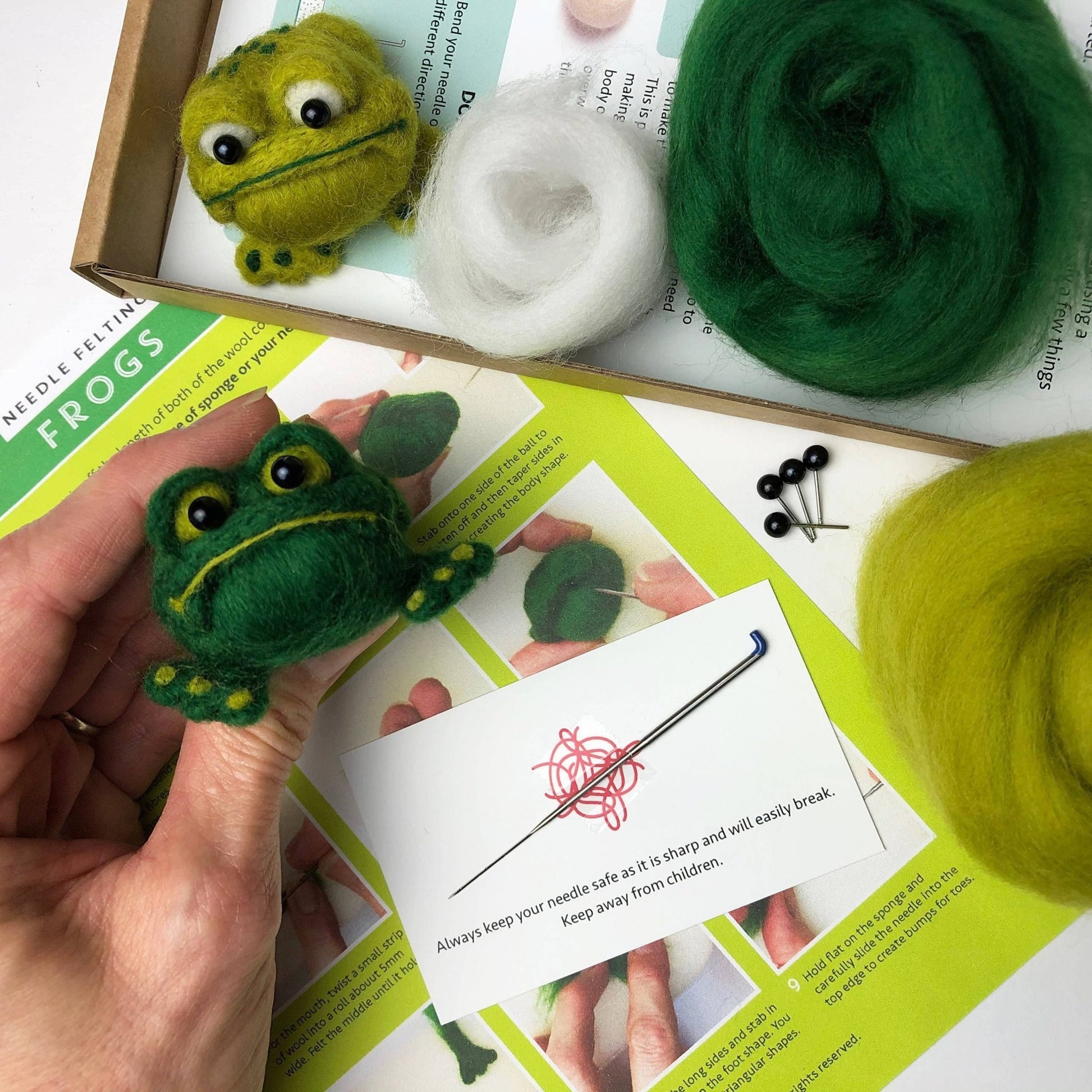 Frogs Needle Felting Kit - Learn to make two funny frogs - Perrymans Books & Gifts