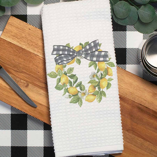 Lemons with Gingham Wreath Kitchen Towel - Perrymans Books & Gifts