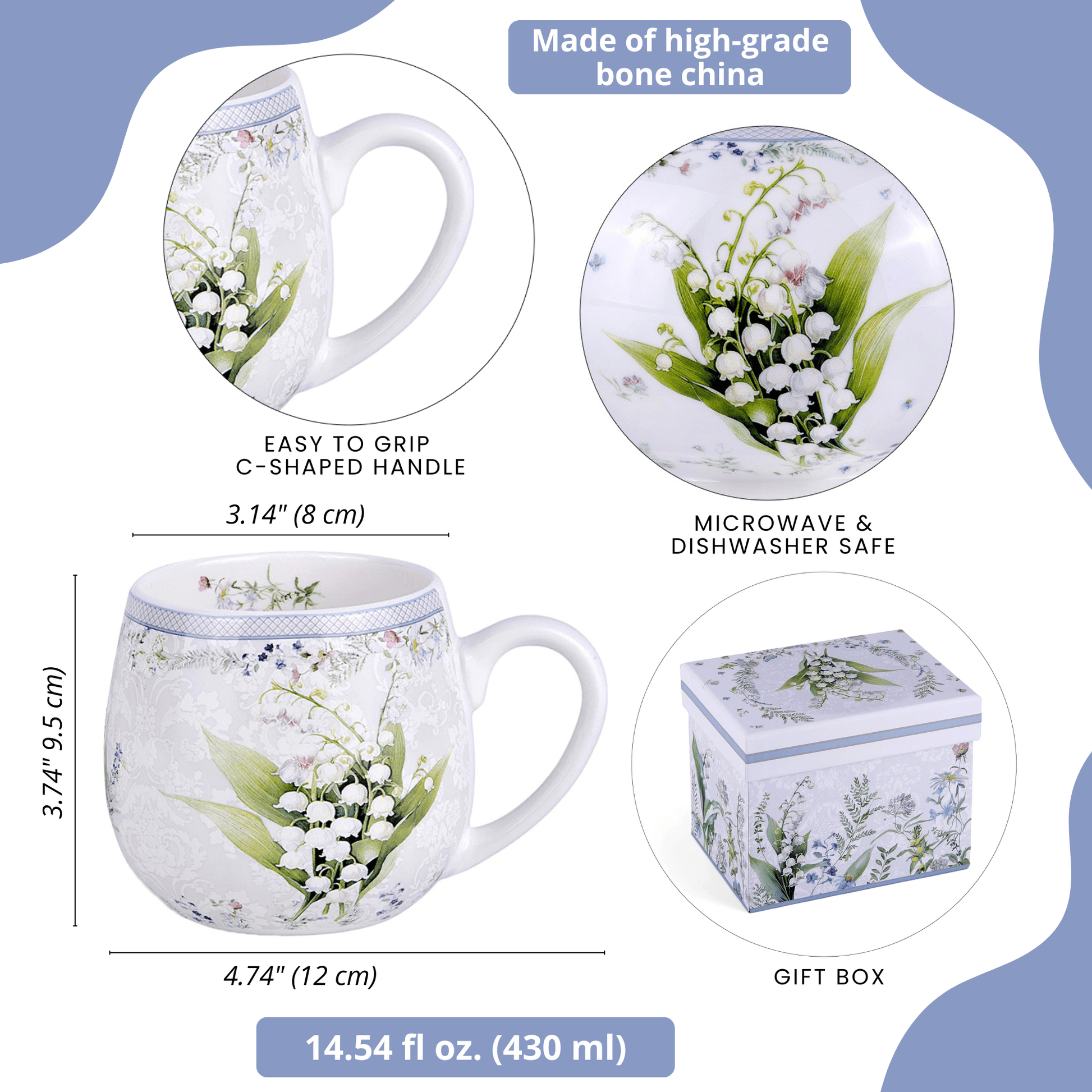 Lily of the Valley Porcelain Big Belly Mug in Gift Box - Perrymans Books & Gifts