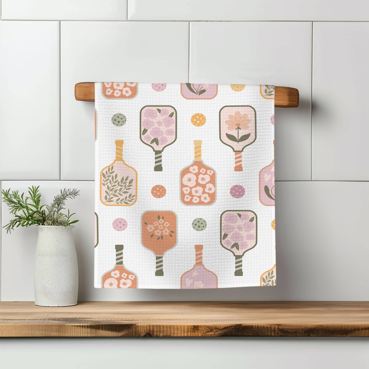 Pickleball Floral in Pink Kitchen Towel - Perrymans Books & Gifts