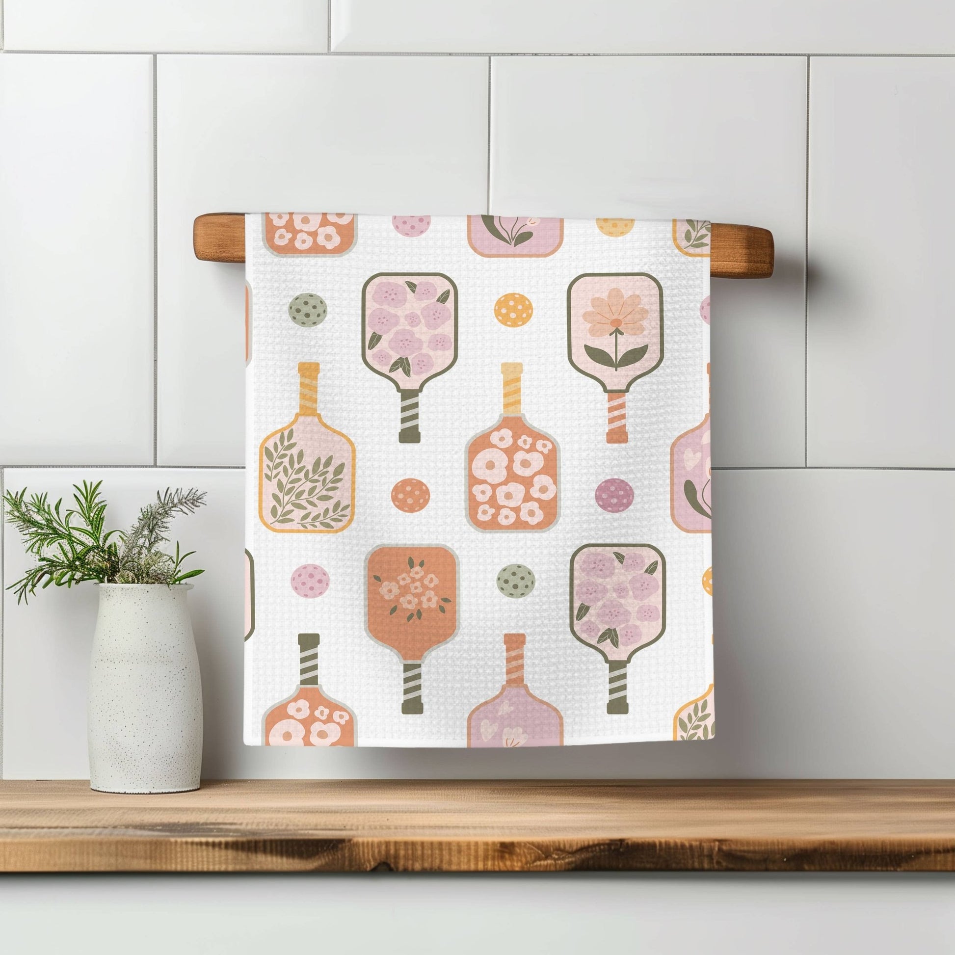 Pickleball Floral in Pink Kitchen Towel - Perrymans Books & Gifts