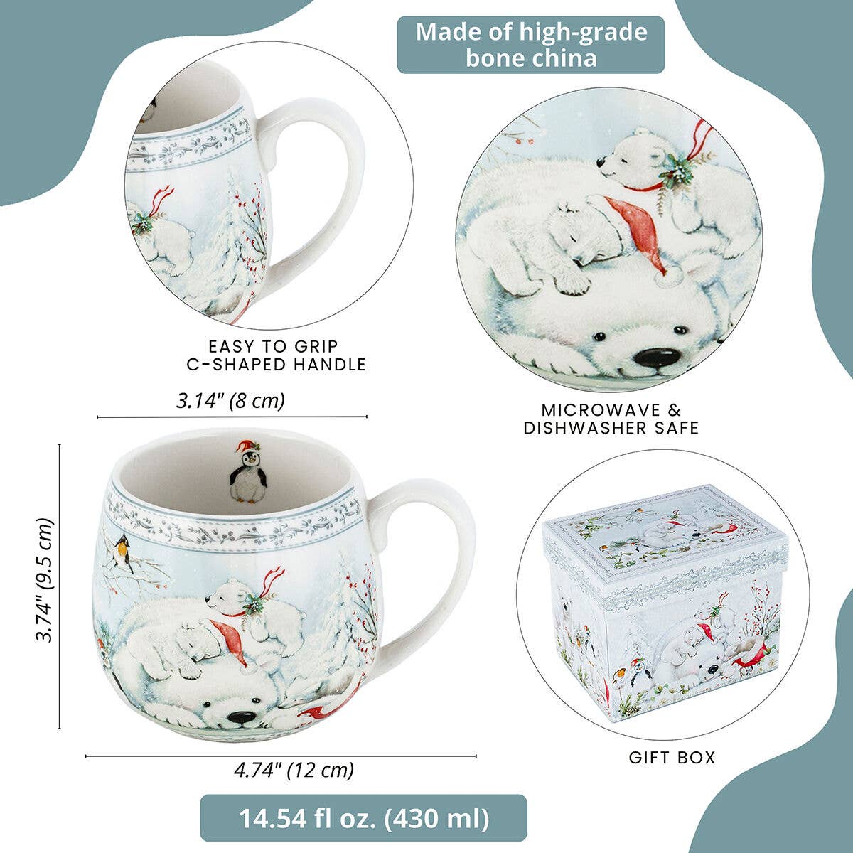 Polar Bear Porcelain Big Belly Mug in Gift Box - Perrymans Books & Gifts