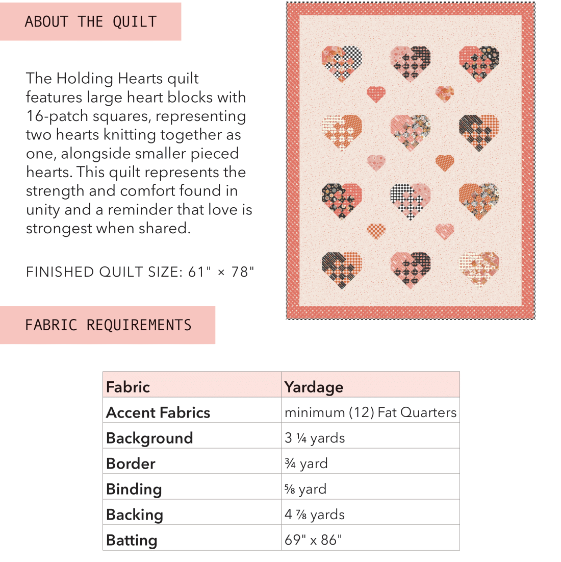 Quilt Pattern - Holding Hearts Quilt by Frannie B Quilt Company - Perrymans Books & Gifts