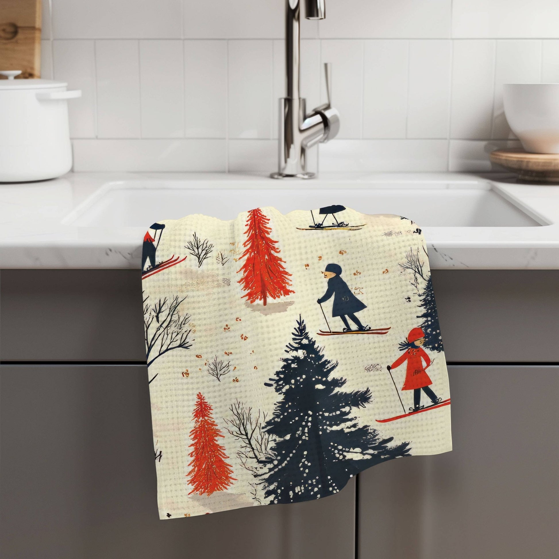 Scandinavian Inspired Skiing Winter Kitchen Towel - Perrymans Books & Gifts